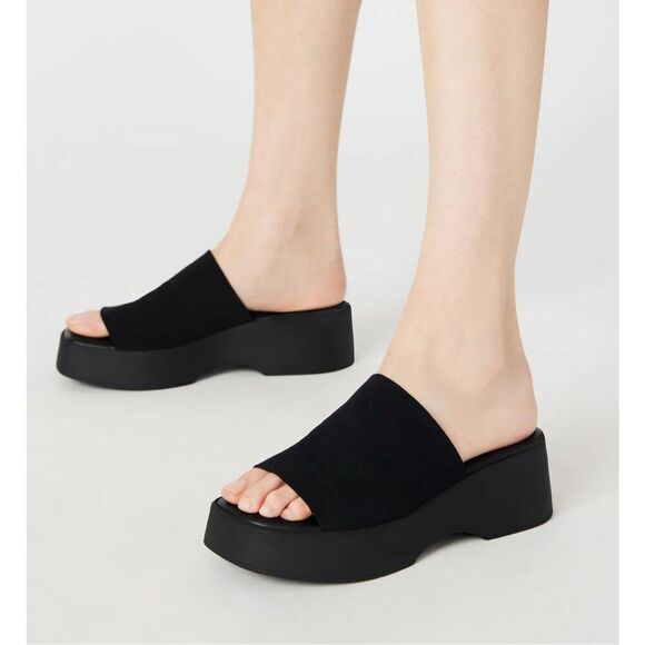 Steve Madden VTG 90’s Slinky Sandal Platform Shoe Size 8 Black Stretch Y2K - Picture 2 of 9